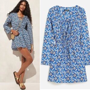 BOGO! NEW J. Crew Tiered Tie-Front Beach Dress in Cobalt Floral Cotton Voile S